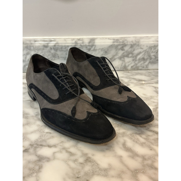 Mezlan Oxford Evening Dress Suede Men's Shoes Black Gray - Size 8.5 - Picture 1 of 10